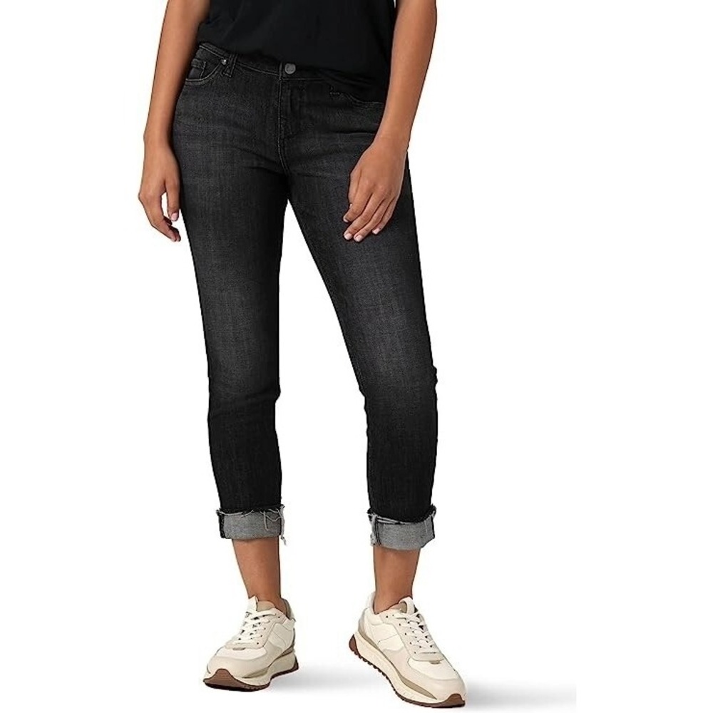 Riders by Lee Indigo Women's Fray Hem Cuffed Boyfriend Jeans Black Wash Size 14